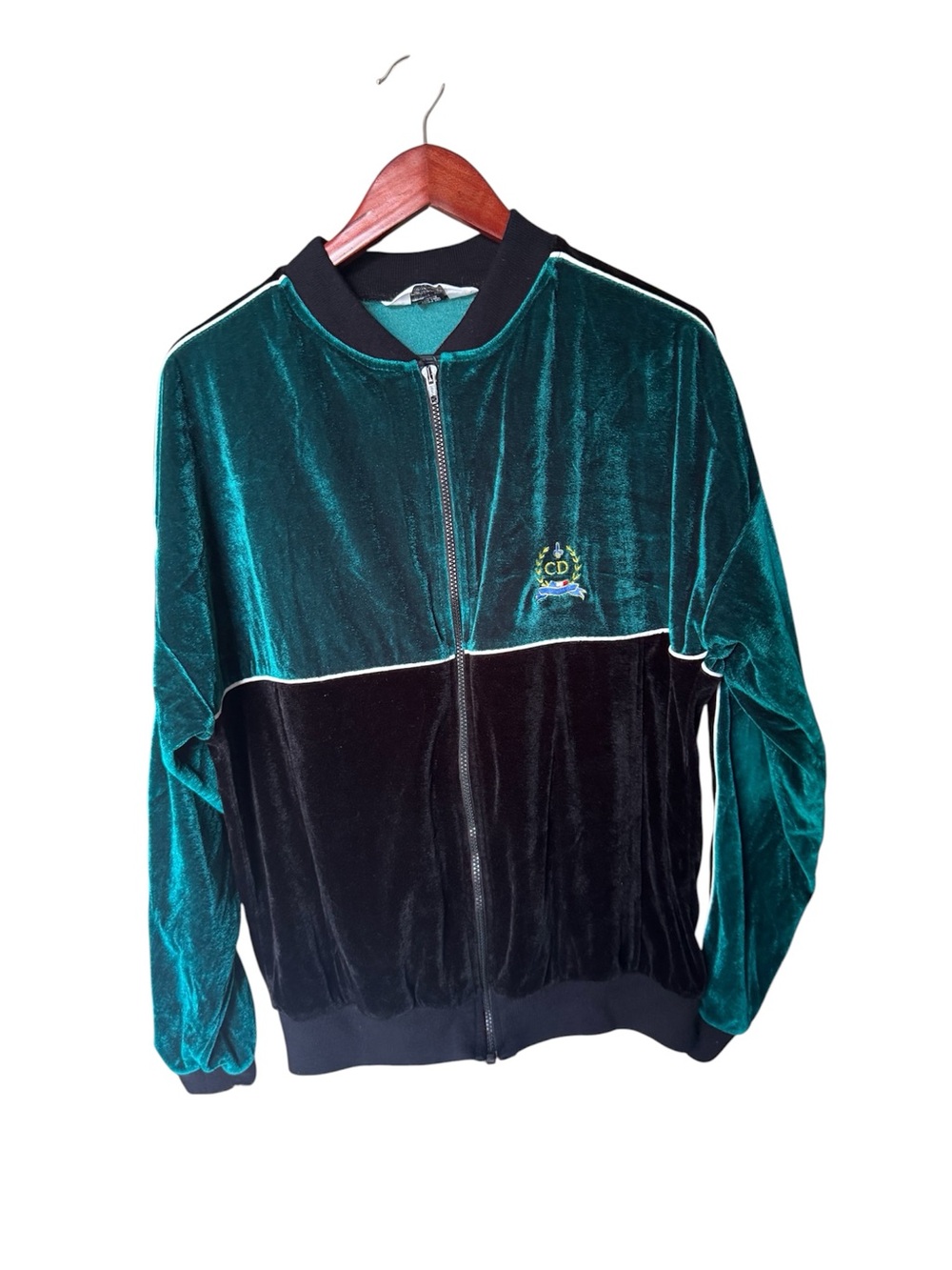 Dior Green and Black Velvet Zip Bomber Jacket vintage